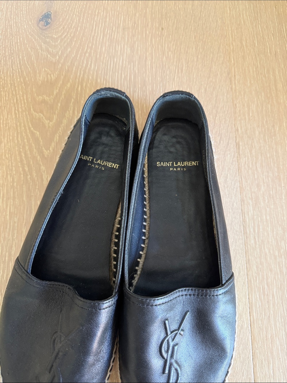 Saint Laurent Black Leather Espadrilles with Embossed Logo - Picture 2 of 5